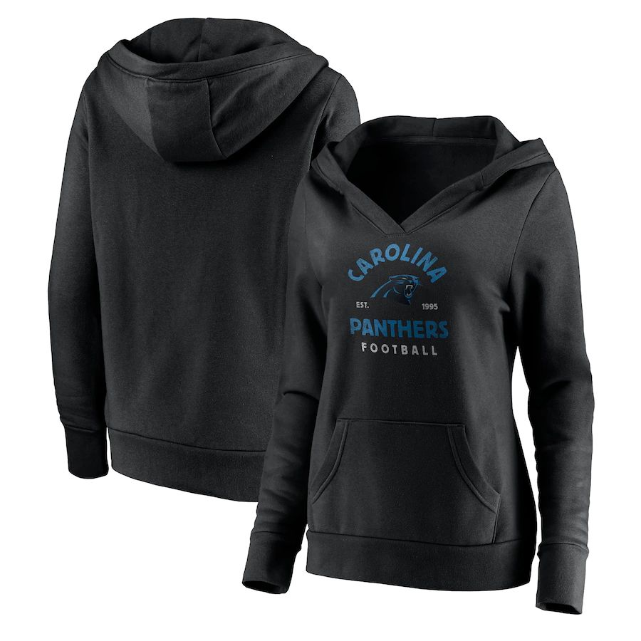 Women Carolina Panthers Fanatics Branded Black Vintage Arch V-Neck Pullover Hoodie